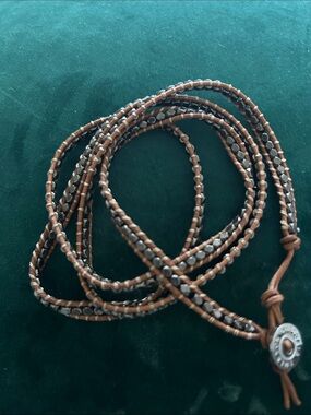 Victoria Emerson Brown Leather Wrap Bracelet with Silver Beads